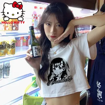 Harajuku аниме тениска Sanrio Hello Kitty лятна къса тениска японски streetwear секси crop топ жени къс ръкав Y2k сладък чай 1