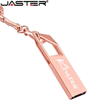 JASTER Розово злато Метални USB флаш памети 128GB Реален капацитет Pen Drive 64GB Безплатен персонализиран лого Memory Stick 32GB 16GB творчески подарък