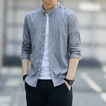 Ред Нова мъжка раирана риза solid casual дълъг ръкав slim fit korean edition бизнес официална риза / мокър восък ~ Apotheekmeeusdeneve.be 11