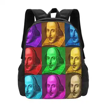 William Shakespeare Pop Art School Bags Раница за лаптоп за пътуване William Shakespeare Pop Art Colour Portrait Droeshout 1