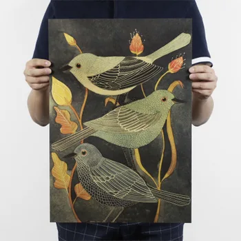 славей красота птица реколта плакат ретро декоративна живопис Крафт хартия за хол стена стикер 51.5X36cm 1