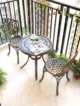Балкон маса-стол комплект гласове алуминиева градина двор открит 1