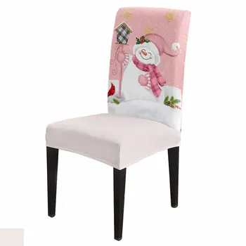 Коледа Зима розов снежен човек присмехулник участък стол покритие 4бр еластична седалка протектор случай стол Slipcovers Начало декор 1
