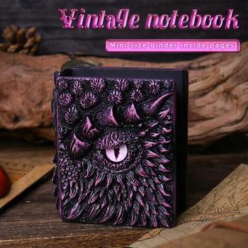 Мини хлабав лист ръка книга джоб бележник тъмно лилаво малко отрова дракон тетрадка 3D релефна смола корица ръка книга