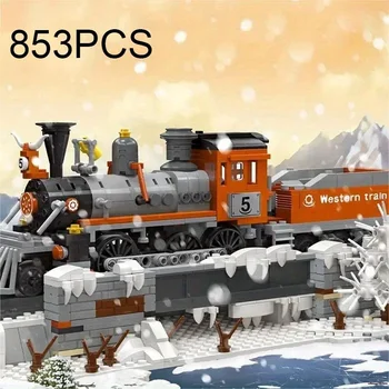 853PCS Парен влак строителни блокове Градско превозно средство Western Snow Train Track Сглобете модел тухли играчки Коледни подаръци за деца 1