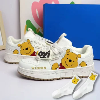 2024 Нови Disney Winnie Bear отпечатани тенис обувки Детски студентски момичета Бели ежедневни спортни обувки Подарък за рожден ден 2