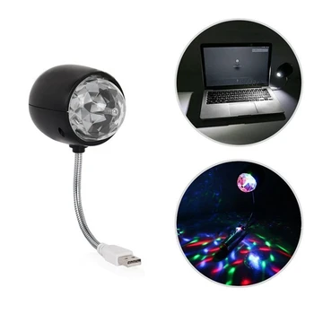  2X USB диско топка лампа, въртяща се RGB цветна LED сценично осветление парти крушка с 3W книга светлина, USB захранва (черен) 2