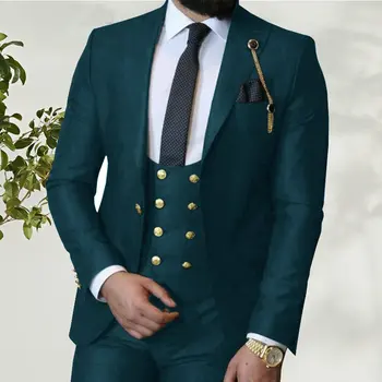 2023 Костюм Homme Италиански бизнес Slim Fit 3 броя кралски сини мъжки костюми младоженец абитуриентски смокинги Groomsmen Blazer за сватба 2