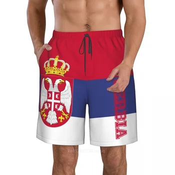 2023 Летен полиестер Сърбия Държава флаг 3D отпечатани мъжки шорти плаж джоб бягане летни панталони 2