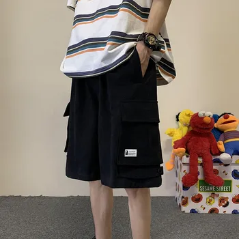Работно облекло Къси панталони Мъжки летни връхни дрехи Модерна марка Универсални модерни панталони Свободен монтаж Прави панталони за крака сив черен M-2XL 2