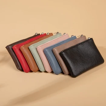 Litchi модел плътен цвят монета чанта ретро стилен ултра тънък къс цип портфейл за жени мъже ключ Cahnge чанти за съхранение 2