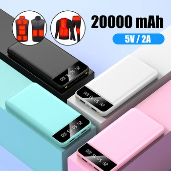 Portable Power Bank 20000mAh 5V / 2A Dual USB изходи Лек пакет батерии за iPhone 14 15 отопление жилетка чорапи 2