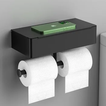 2 в 1 Неръждаема стомана Държач за тоалетна хартия без пробиване самозалепващ се държач за тоалетна ролка с рафт за баня тоалетна 2