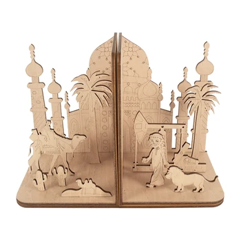 3D 2бр Всекидневна Близкия изток бюро организатор проучване Саудитска Арабия Начало декор Solid Office Book Stand училище дърво Bookend подарък 2