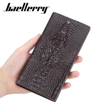 Крокодил модел чанти мъже дълги портфейли марка цип монета джоб прост мъжки чантата кредитна карта притежателя мъжки съединител портфейл 2