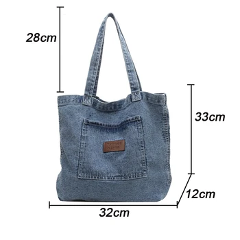 2023 Нова хараджуку измита дънкова чанта Женска чанта Голяма капацитет чанта за рамо Женска корейска версия момичета чанта 2
