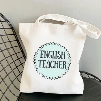 Персонализиране на еко преносими пазарски чанти Сладък цветен учител печат Жените бели мъкна пътуване висок капацитет подарък рамо чанти 2