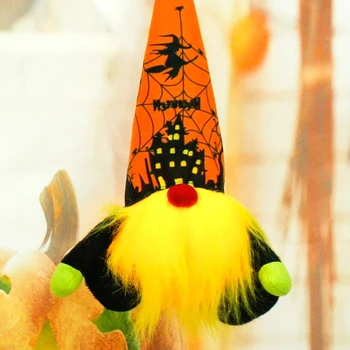 Хелоуин гном декорации с LED светлина орнаменти висящи гноми ръчно изработени шведски Tomte скандинавски елф за дърво камина 2