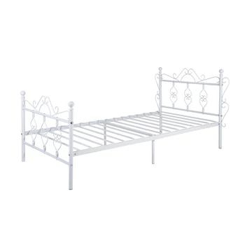  Метална рамка за легло Двоен размер с табла и стъпало Единична платформа за матраци, метална тръба (twinsize, бяла) Без кутия Пролет 2