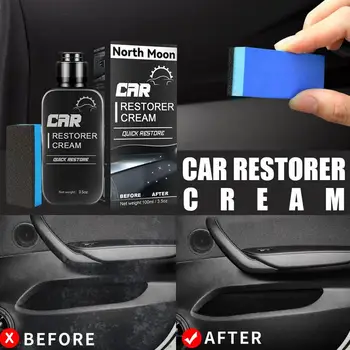 100 мл Агент за възстановяване на автомобили с гъба Auto Plastics Coating Trim Възстановяване на интериора Външно обновяване за кола Предпазва вашия 2