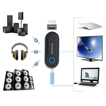 Bluetooth 5.0 адаптер безжичен аудио Bluetooth предавател приемник за PC / TV / кола 3.5Mm AUX Music RX Sender Adaptador 2