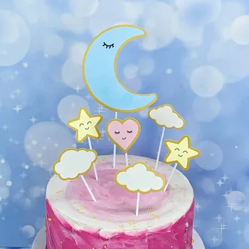 Moon Clouds Cake Topper Birthday Cupcake Topper Heart Star Party Десерт Сватбена декорация Бебешки душ Консумативи за печене DIY New 2