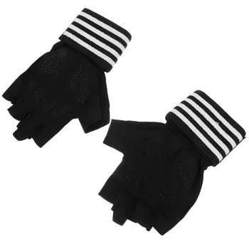 Спортни ръкавици с половин пръст Фитнес бели ивици тренировка ледена коприна вдигане на тежести 2