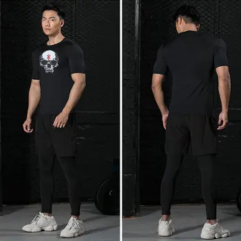 Аниме Berserk мъжки боксов комплект компресия риза спорт къси ръкави бягане TShirts бързо сухо атлетичен фитнес комплект от две части 2