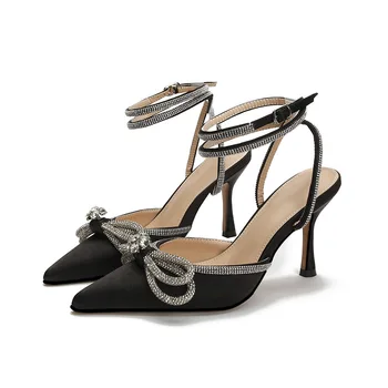 Кристална верига Дамски обувки Stileto Zapatos Para Mujeres Заострени сандали с токчета Луксозни дизайнерски помпи Дамски Chaussures Femme 2