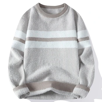 Есен Мъжко облекло случайни пуловер пуловер мъжки дълъг ръкав отпечатани кръг врата пуловер високо качество плюш 2