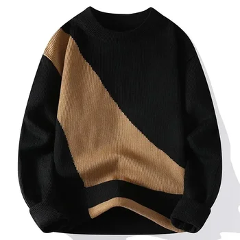 Нова мода мъже трикотаж пуловери участък луксозен дизайнер пачуърк пуловери вълна мек пуловер плетен джъмпер Y2K облекло 2