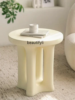 Design Sense Custard кръг малка масичка за кафе светлина луксозен крем стил проста маса малка маса безшумен стил 2