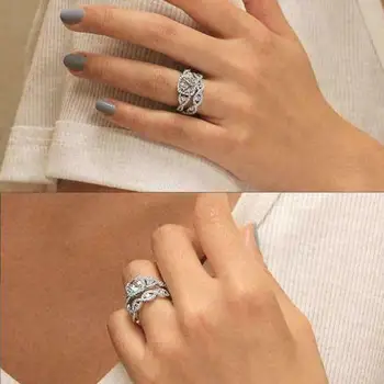 Сватбен пръстен комплект за жени булчински ореол пръстени комплекти годежни пръстени реколта обещание пръстени сватбени ленти за жени размер 6-10 2