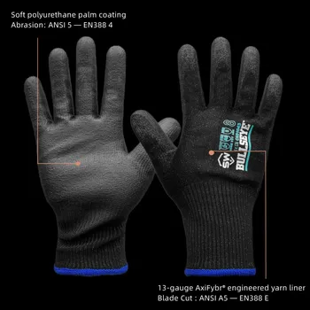 BullsEye Black Blade Cut Resistance Работна ръкавица за безопасност, Palm Thin PU покритие, ANSI Cut 5, LightWeight, абразия, сцепление, дишаща 2
