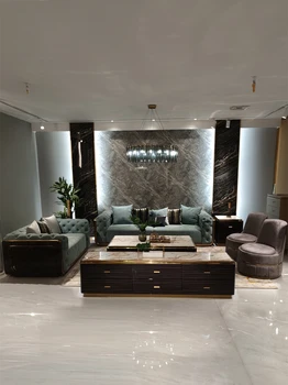 италиански кожен разтегателен диван модерен луксозен лукс вила голям хол дизайнер светлина луксозни мебели комбинация 2