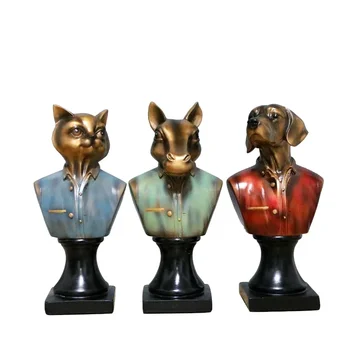 Реколта животни униформа бюст скулптура орнамент / куче котка кон главата изкуствена статуя / възпоменание домашни любимци Начало Showpiece декор 2