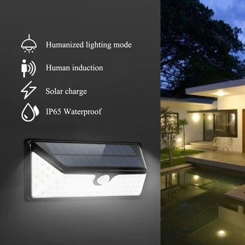 BORUiT външен слънчев сензор стена тревата светлина с USB зареждане водоустойчив тристранен светлинен 73LED слънчева веранда градинастенна лампа 2
