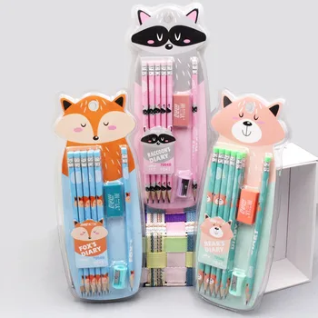 11 Брой Kawaii животни HB моливи с гумичка комплект писане канцеларски молив за деца Ученици подарък канцеларски материали училищни пособия 2