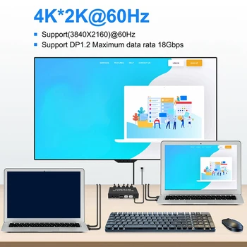 2 в 1 изходящ превключвател 2 порт 8K@30Hz Displayport1.2 превключвател 2 в 1 с 3 USB2.0 порт за 2 PC лаптоп споделяне клавиатура мишка 2