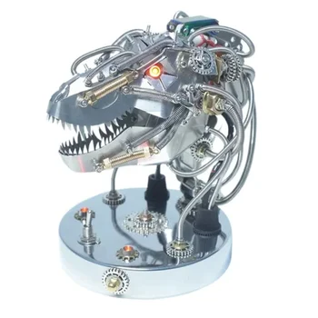 Светлинен динозавър главата модел комплект 3D метал пъзел неръждаема стомана DIY пънк механично събрание пъзели играчка подарък 2