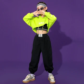 Модерни танцови дрехи за момичета Джаз костюм Хип-хоп Кроп Топс Карго панталони Детски улични танци Концертно облекло BL7971 2