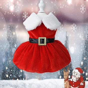 2023 Фестивал Дрехи за домашни любимци Червена принцеса куче рокля за малки средни кучета Коледа кученце куче рокля есен зима домашни любимци 2
