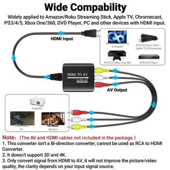 1080P HDMI-съвместим към AV видео композитен конвертор адаптер подкрепа NTSC PAL HDMI-съвместим с RCA CVSB L / R видео конвертор 2