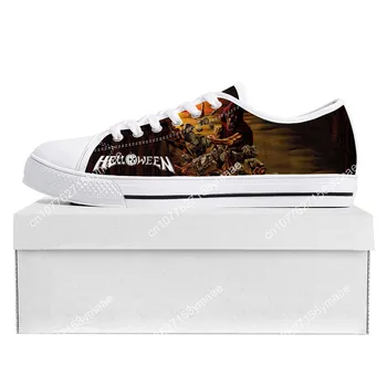 Helloween Rock Band Low Top Sneakers Mens Womens Teenager Canvas High Quality Sneaker Walls of Jericho Custom Made Shoes White 2