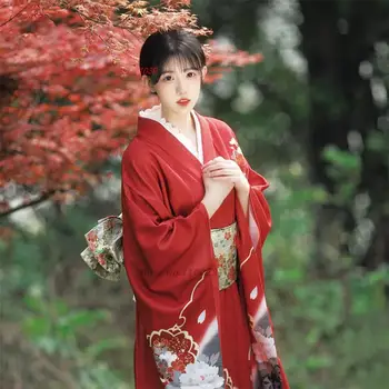 2024 японски жени реколта рокля традиционна кимоно роба национален цвете печат кимоно юката косплей сцена изпълнение рокля 2