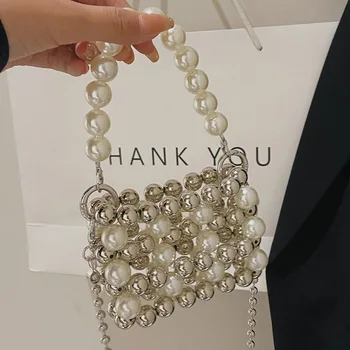 Луксозни перли от мъниста чанти мини мъниста парти вечерни чанти за жени кухи тъкани рамо crossbody чанта сватба чанта 2