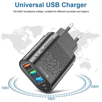 Portable EU UK САЩ Тип C QC3.0 Бързо зарядно устройство 3 USB зарядно зарядно адаптер PD за Xiaomi Samsung Huawei 2