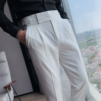 Британски стил 2023 Есен Нови твърди панталони с висока талия Мъжки официални панталони Висококачествени тънки годни бизнес ежедневни панталони Hommes 2