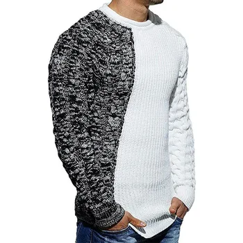 Нов цветен блок пуловер 2023 есен/зима кръг врата дълъг ръкав трикотажни тънък годни пуловер красив мускул мъжки износване 2