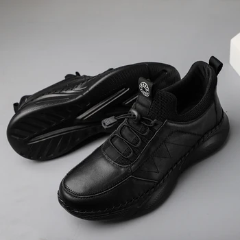 YUDX Четири сезона Нова мъжка мода Удобна естествена кожа Ежедневни бизнес спортни кожени обувки черни големи размери на открито 2